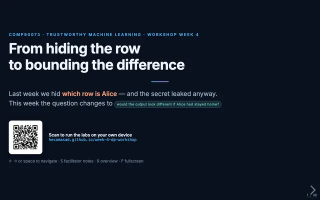 Preview of the Week 4 page: k-anonymity and differential privacy
