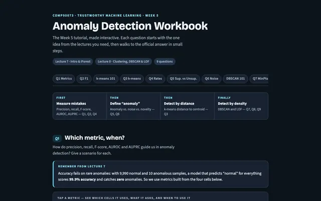 Preview of the Week 5 page: Anomaly detection and clustering
