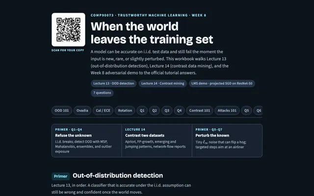 Preview of the Week 8 page: OOD detection, contrast mining and adversarial attacks